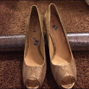 Guess Peep-Toe Snakeskin Heels